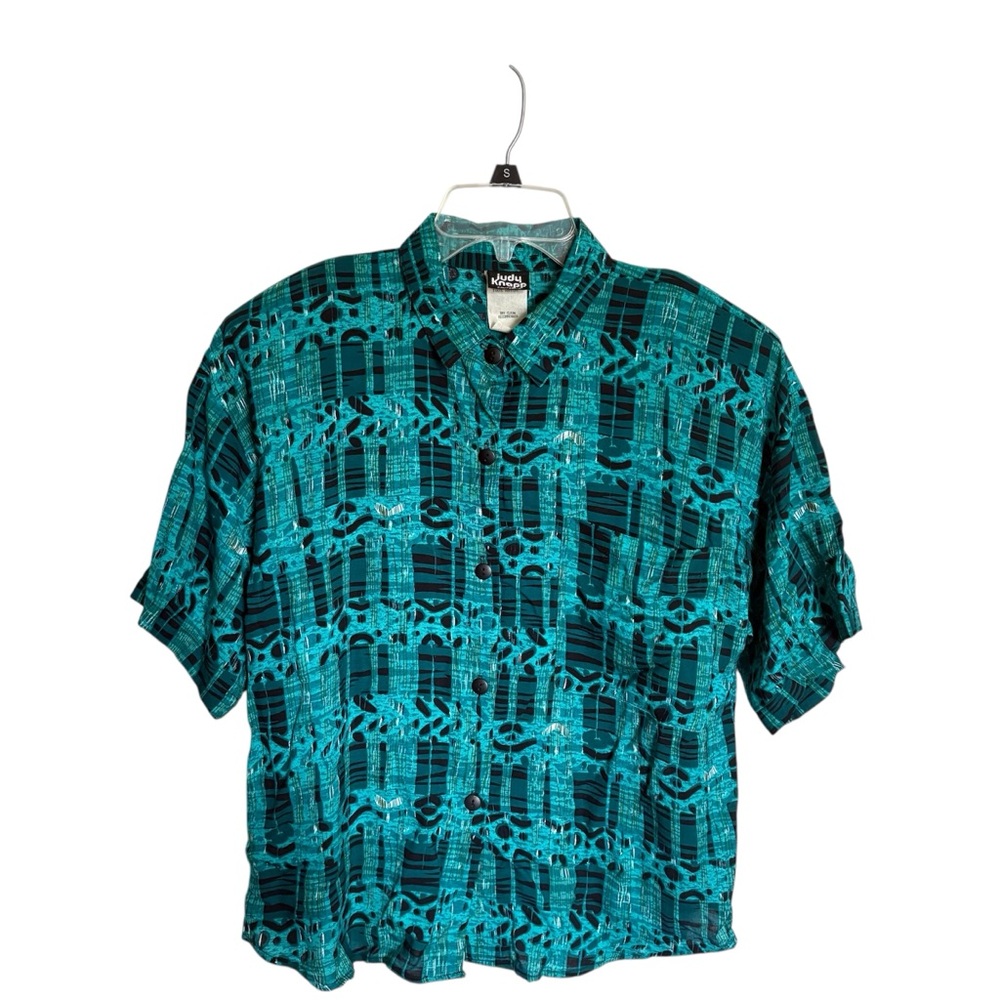 Judy Knapp California Medium Geometric Pattern Boho Classic Collar Vintage Shirt